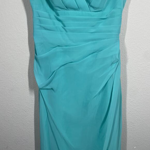 Wtoo 10 Crystal Chiffon Gown Maxi Sheath Dress Teal Mermaid Pleated Hourglass - Picture 5 of 10